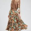 Sale Floral Pleated Midi Skirt Women Skirts