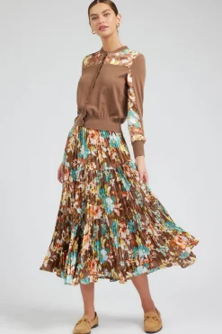 Sale Floral Pleated Midi Skirt Women Skirts