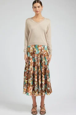 Sale Floral Pleated Midi Skirt Women Skirts