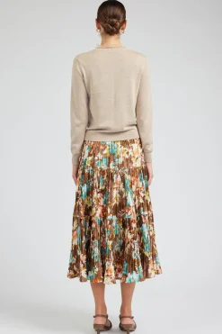Sale Floral Pleated Midi Skirt Women Skirts