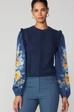 Discount Floral Print Contrast Sweater Top Women Sweaters