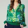 Hot Floral Print Surplice Blouse Women Long Sleeve Tops