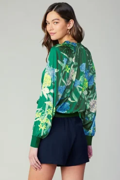 Hot Floral Print Surplice Blouse Women Long Sleeve Tops