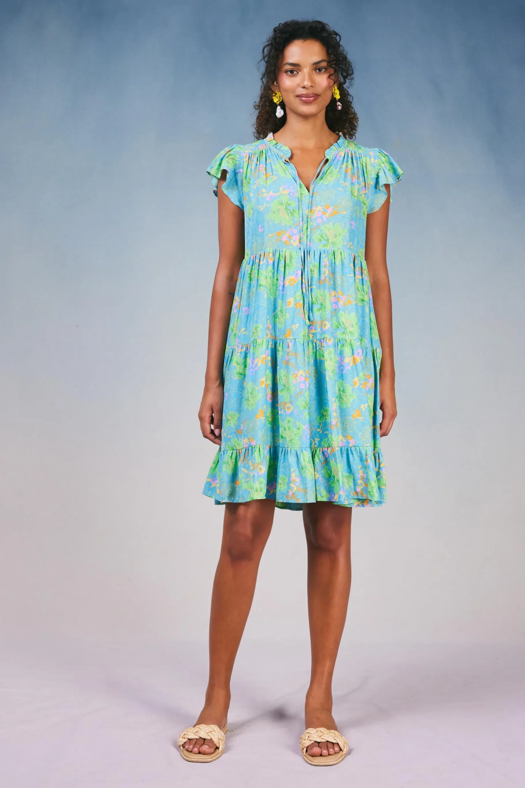 Online Floral Print Tiered Mini Dress Women Mini Dresses