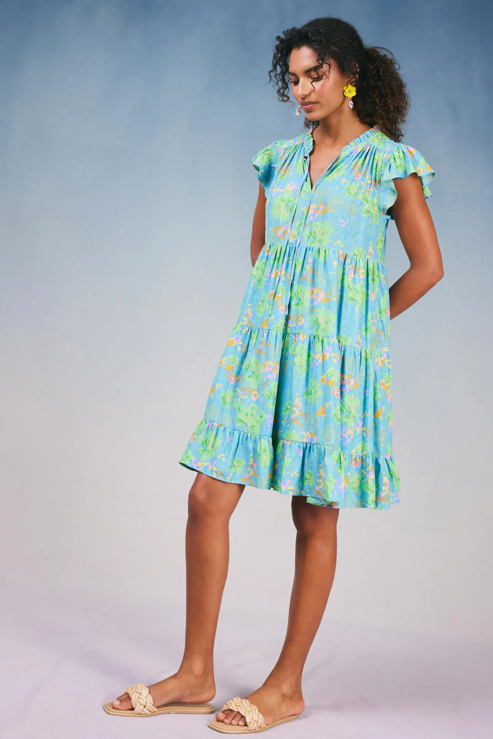 Online Floral Print Tiered Mini Dress Women Mini Dresses