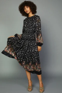Hot Floral Smocked Midi Dress Women Midi Dresses