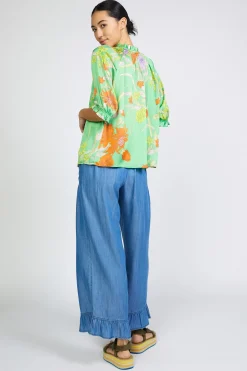 Sale Floral Split Neck Blouse Women Short Sleeve Tops