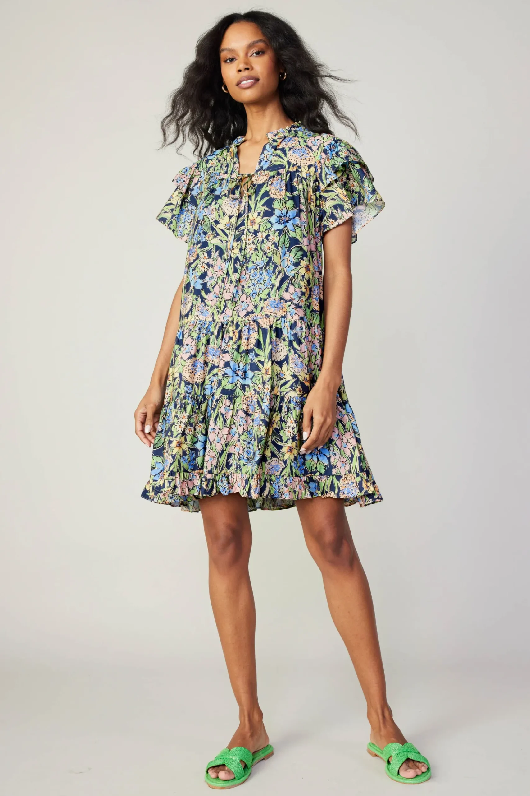 Clearance Flutter Sleeve Floral Print Dress Women Mini Dresses