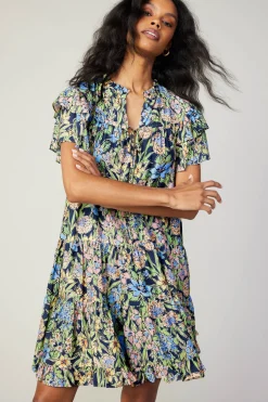 Clearance Flutter Sleeve Floral Print Dress Women Mini Dresses