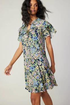 Clearance Flutter Sleeve Floral Print Dress Women Mini Dresses