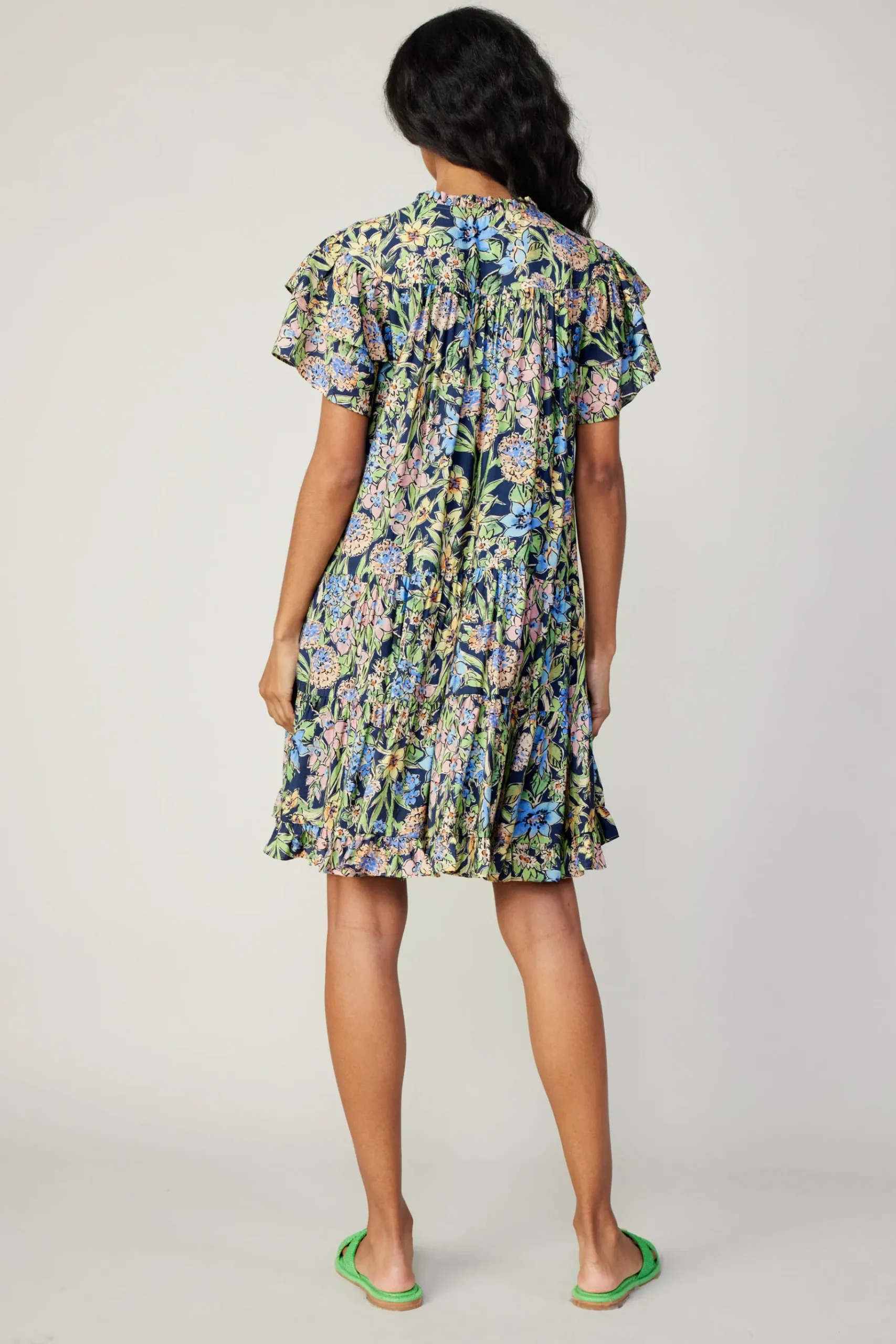 Clearance Flutter Sleeve Floral Print Dress Women Mini Dresses