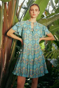 Outlet Flutter Sleeve Geo Print Dress Women Mini Dresses