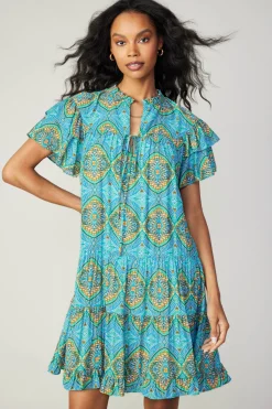 Outlet Flutter Sleeve Geo Print Dress Women Mini Dresses