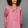 Fashion Gathered Bow Tie Blouse Women Long Sleeve Tops