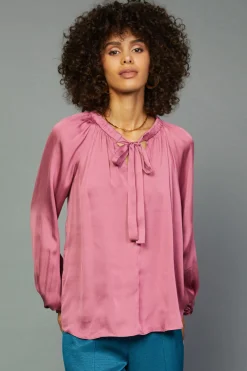 Fashion Gathered Bow Tie Blouse Women Long Sleeve Tops