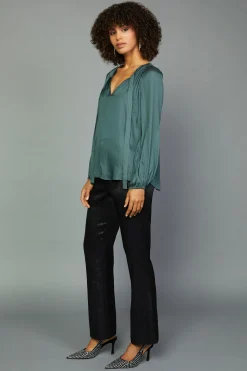 Sale Gathered Bow Tie Blouse Women Long Sleeve Tops