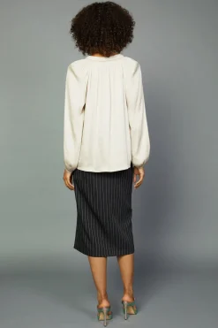 Online Gathered Bow Tie Blouse Women Long Sleeve Tops