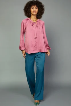 Fashion Gathered Bow Tie Blouse Women Long Sleeve Tops
