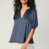 Outlet Gathered Neckline Blouse Women Short Sleeve Tops