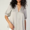 Hot Gathered Neckline Blouse Women Short Sleeve Tops