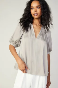 Hot Gathered Neckline Blouse Women Short Sleeve Tops