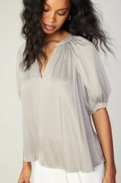 Hot Gathered Neckline Blouse Women Short Sleeve Tops