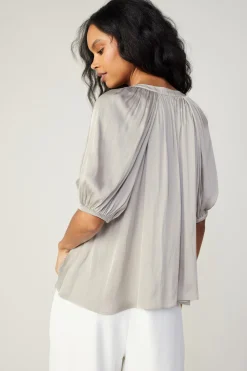 Hot Gathered Neckline Blouse Women Short Sleeve Tops