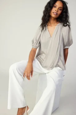 Hot Gathered Neckline Blouse Women Short Sleeve Tops