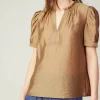 Online Gathered Sleeve Blouse Women Short Sleeve Tops