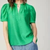 Fashion Gathered Sleeve Blouse Women Short Sleeve Tops
