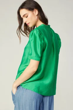 Fashion Gathered Sleeve Blouse Women Short Sleeve Tops