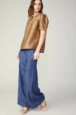 Online Gathered Sleeve Blouse Women Short Sleeve Tops