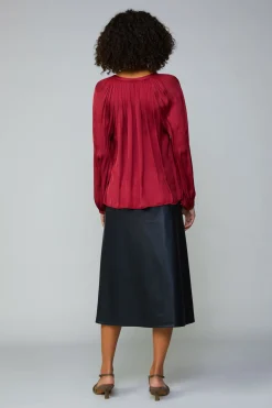 Outlet Gathered Splitneck Blouse Women Long Sleeve Tops