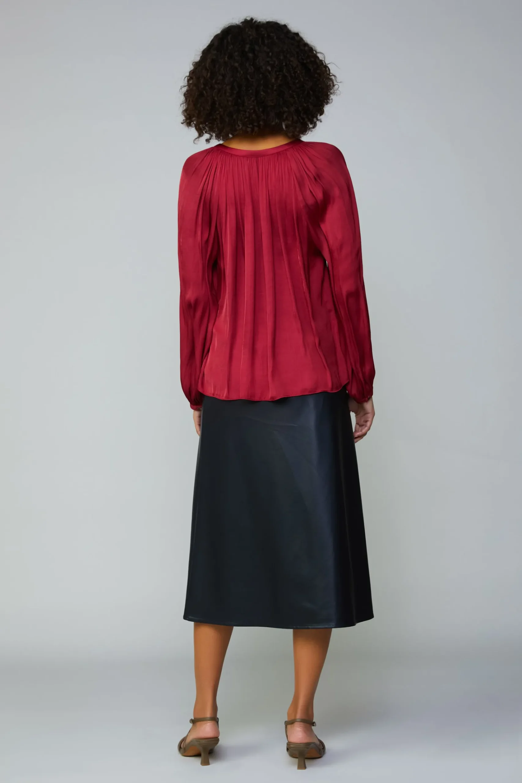 Outlet Gathered Splitneck Blouse Women Long Sleeve Tops