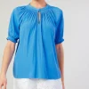 Sale Gathered Yoke Blouse Women Short Sleeve Tops