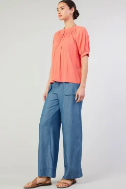Clearance Gathered Yoke Blouse Women Short Sleeve Tops