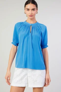 Sale Gathered Yoke Blouse Women Short Sleeve Tops