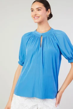 Sale Gathered Yoke Blouse Women Short Sleeve Tops