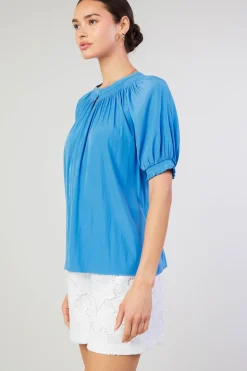 Sale Gathered Yoke Blouse Women Short Sleeve Tops