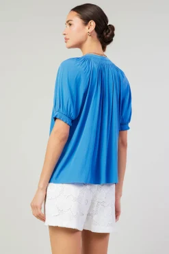 Sale Gathered Yoke Blouse Women Short Sleeve Tops
