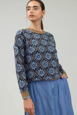 Clearance Geo Floral Pullover Sweater Women Knitwear | Long Sleeve Tops