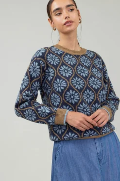 Clearance Geo Floral Pullover Sweater Women Knitwear | Long Sleeve Tops