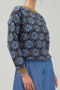 Clearance Geo Floral Pullover Sweater Women Knitwear | Long Sleeve Tops