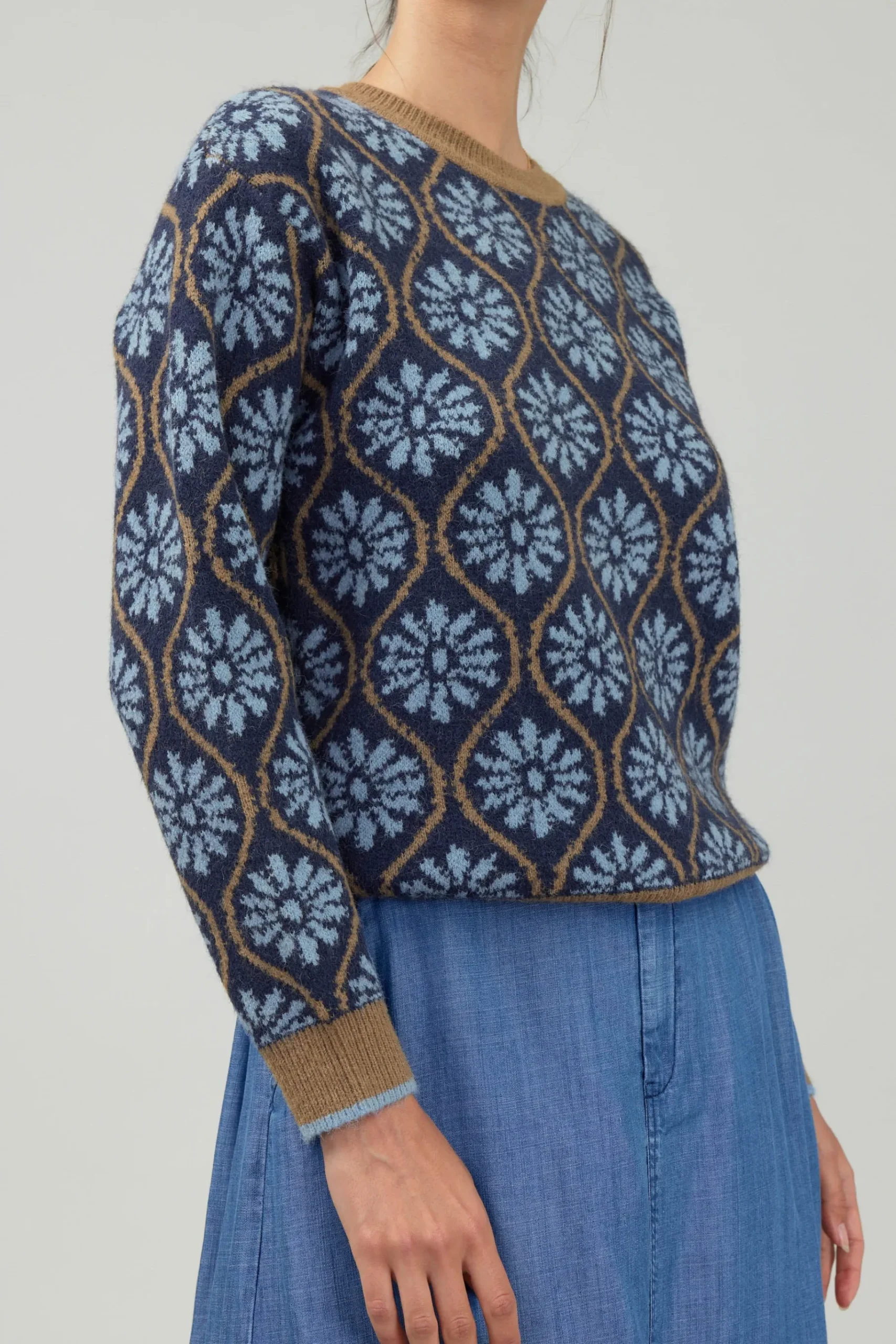 Clearance Geo Floral Pullover Sweater Women Knitwear | Long Sleeve Tops