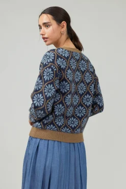 Clearance Geo Floral Pullover Sweater Women Knitwear | Long Sleeve Tops