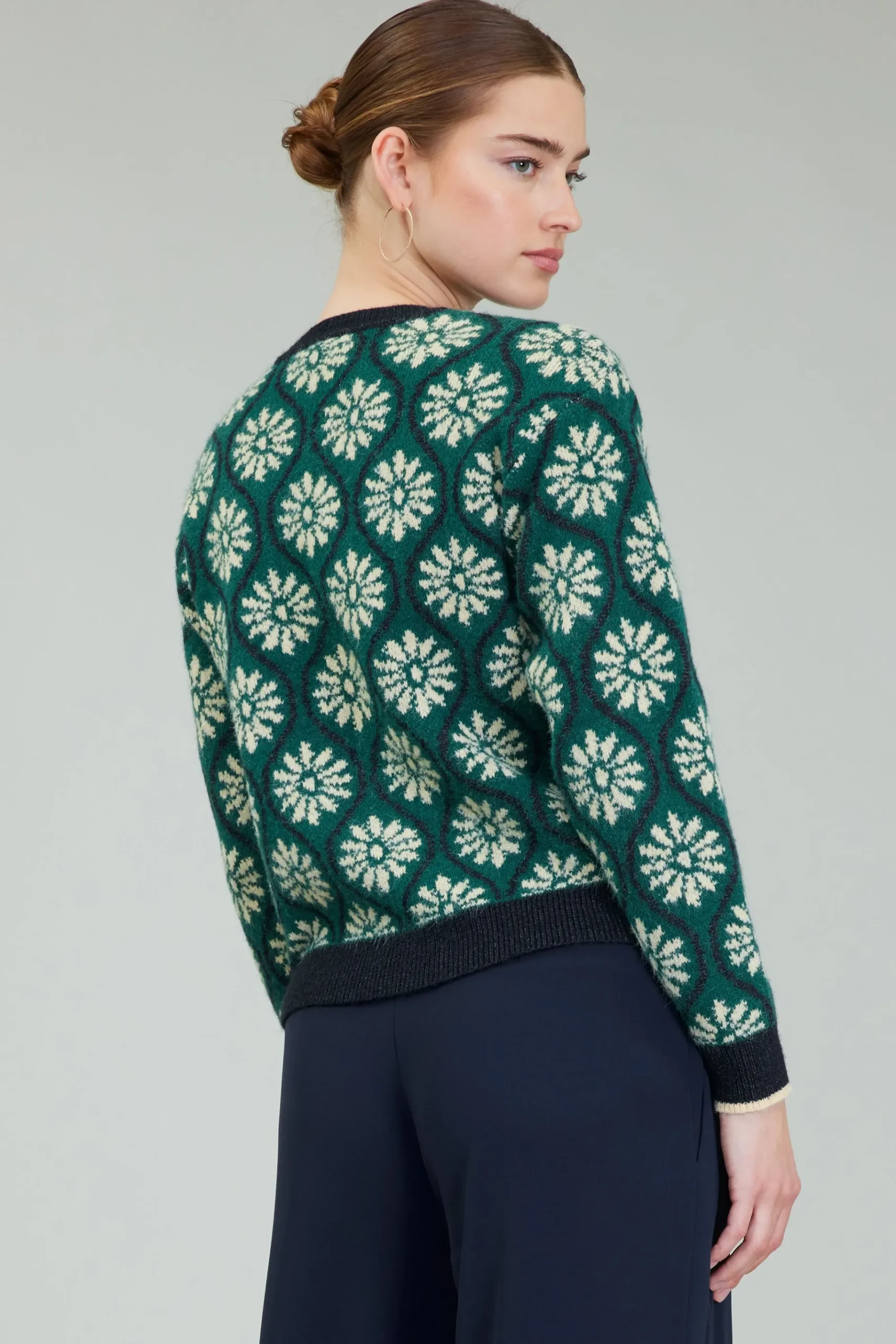Clearance Geo Floral Pullover Sweater Women Knitwear | Long Sleeve Tops