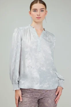 Best Glimmer Smocked Cuff Blouse Women Long Sleeve Tops