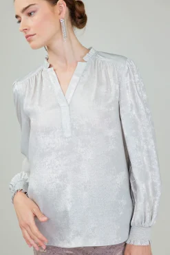 Best Glimmer Smocked Cuff Blouse Women Long Sleeve Tops