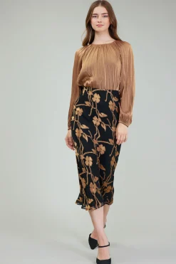 Best Gold Floral Midi Skirt Women Skirts
