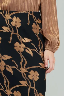 Best Gold Floral Midi Skirt Women Skirts